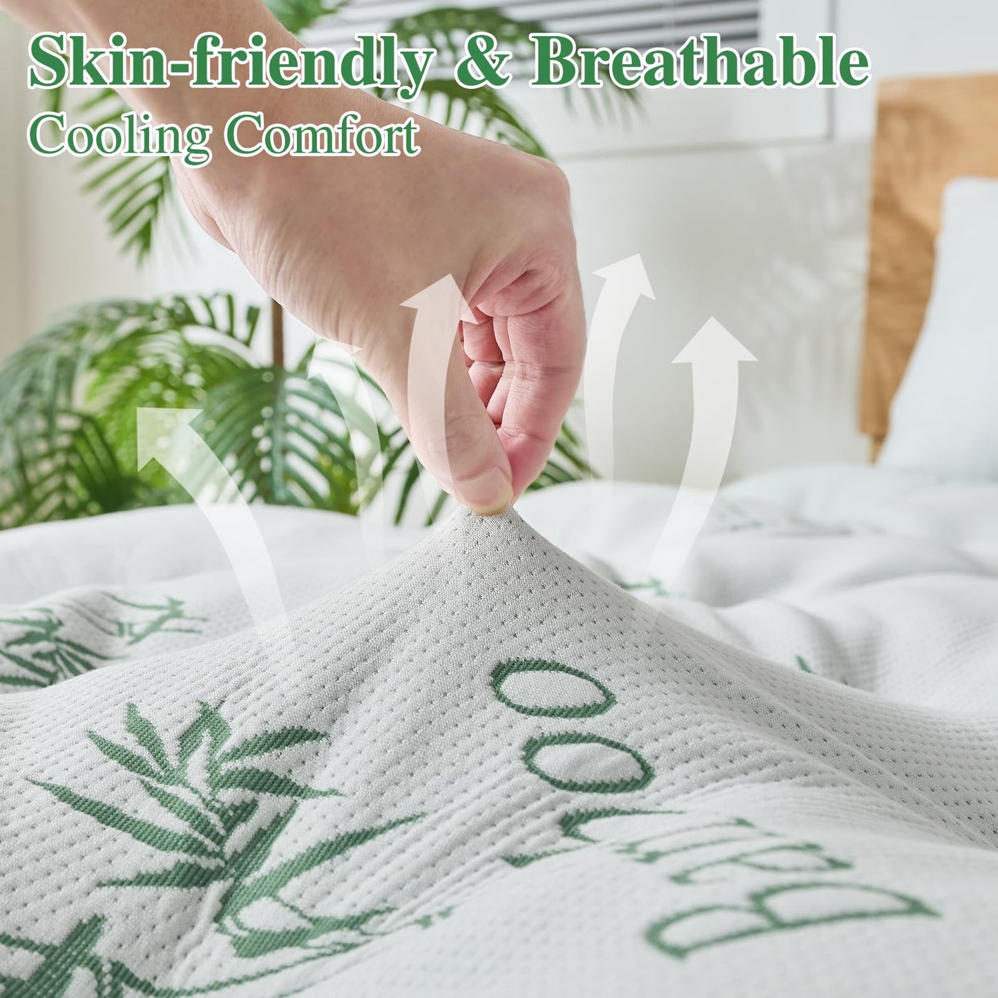 WhatsBedding 4 Inch Bamboo Memory Foam Mattress Topper
