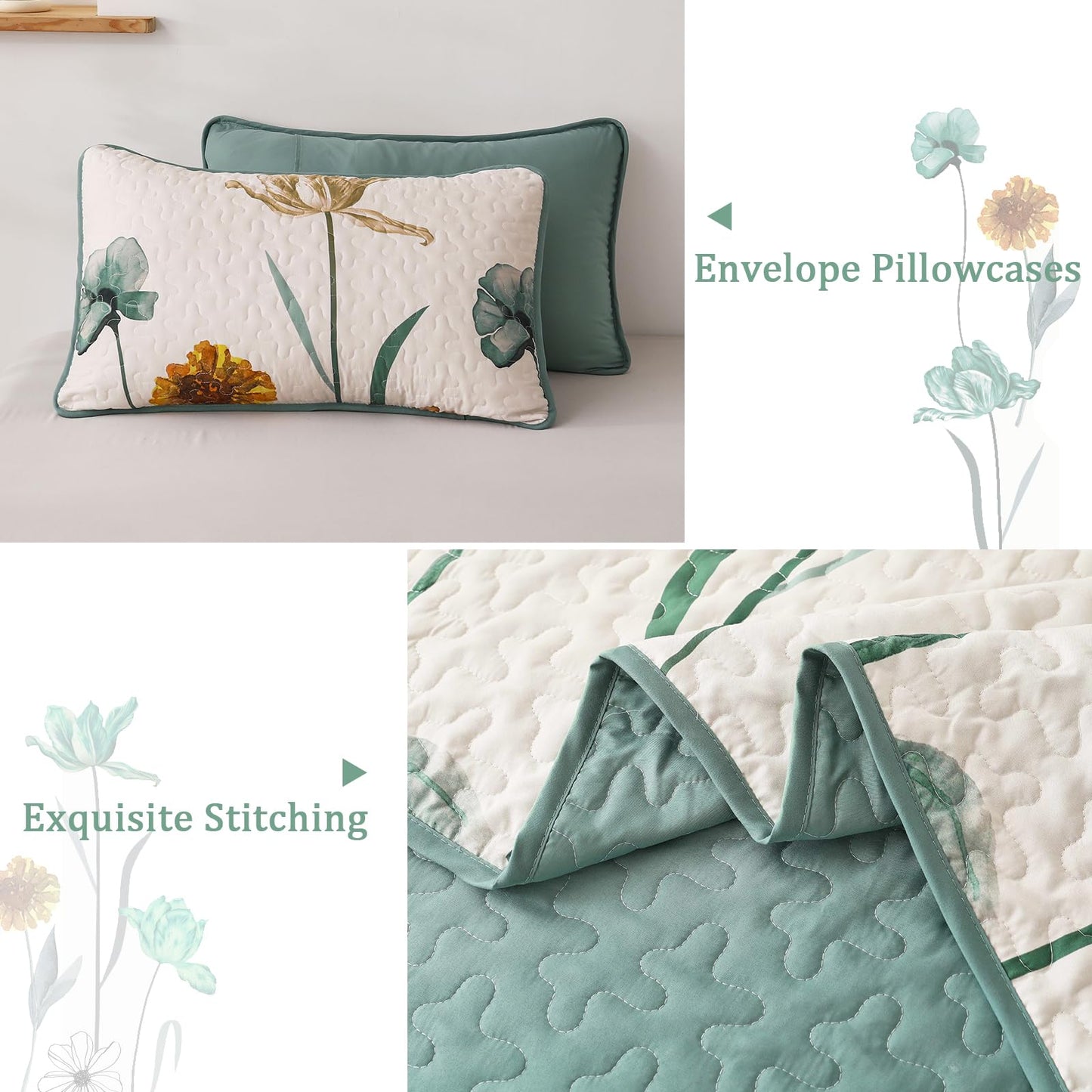 Floral Lightweight Microfiber Quilt Set