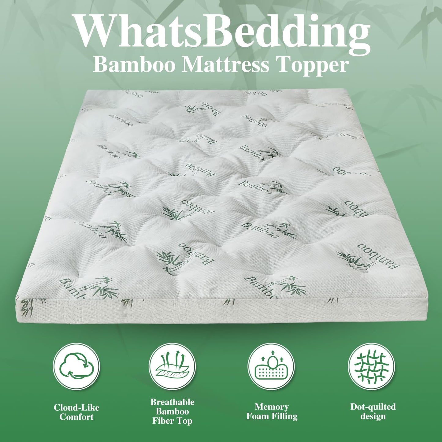 WhatsBedding 4 Inch Bamboo Memory Foam Mattress Topper