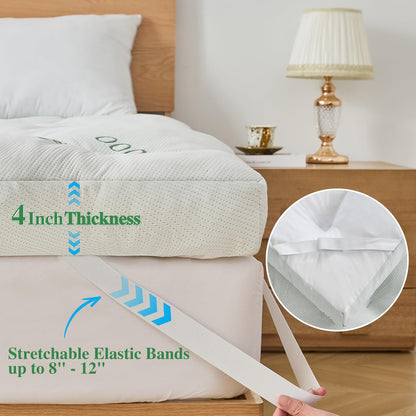 WhatsBedding 4 Inch Bamboo Memory Foam Mattress Topper