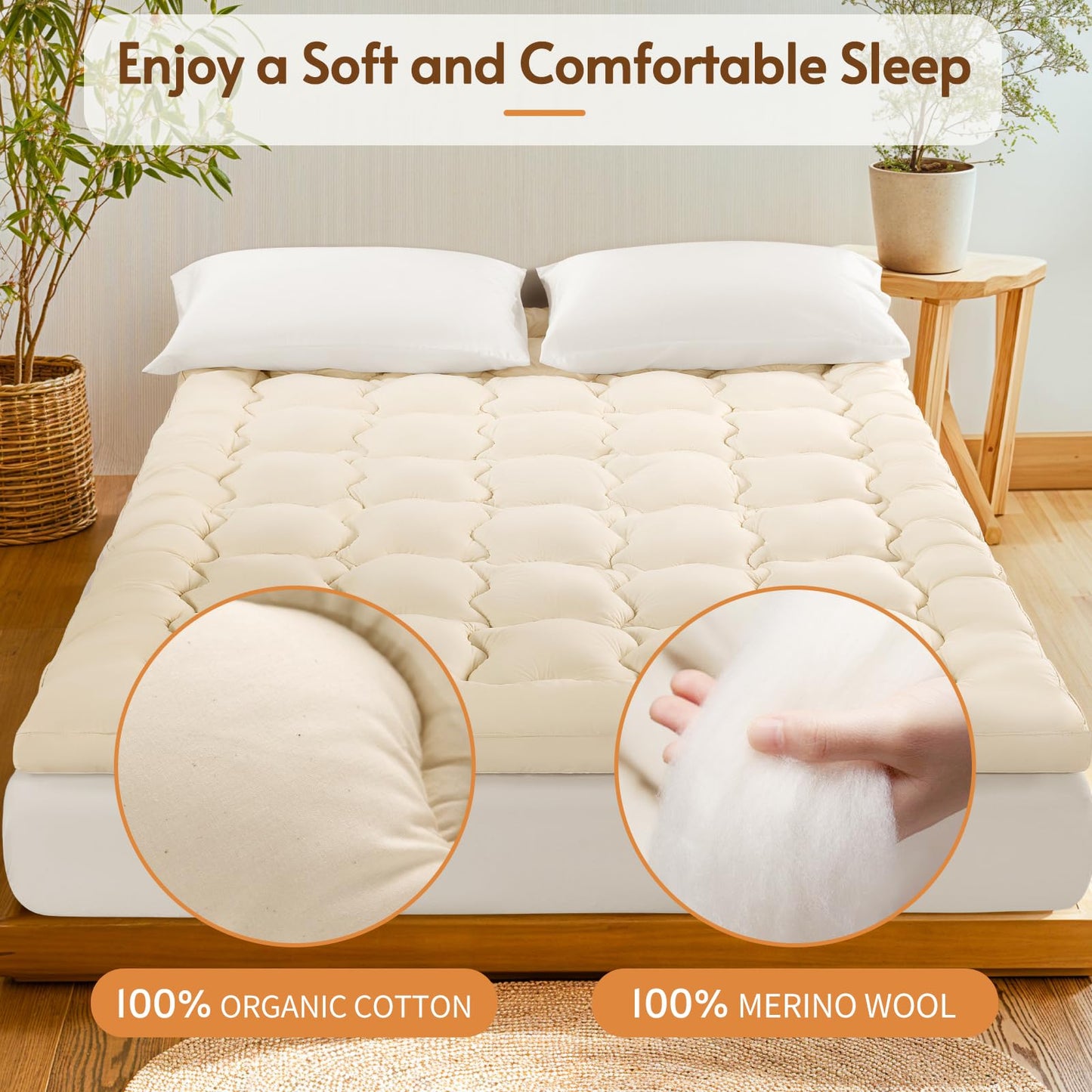 Luxury 100% Organic Wool Mattress Topper-18