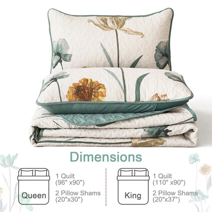Floral Lightweight Microfiber Quilt Set