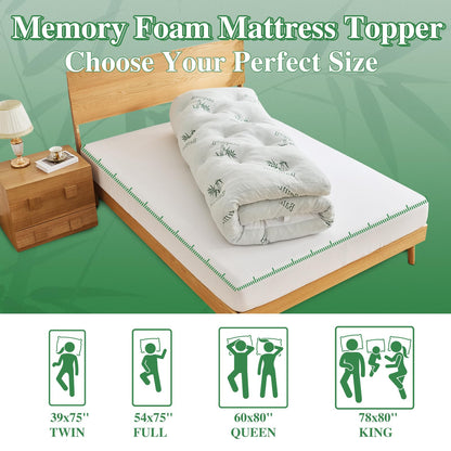 WhatsBedding 4 Inch Bamboo Memory Foam Mattress Topper