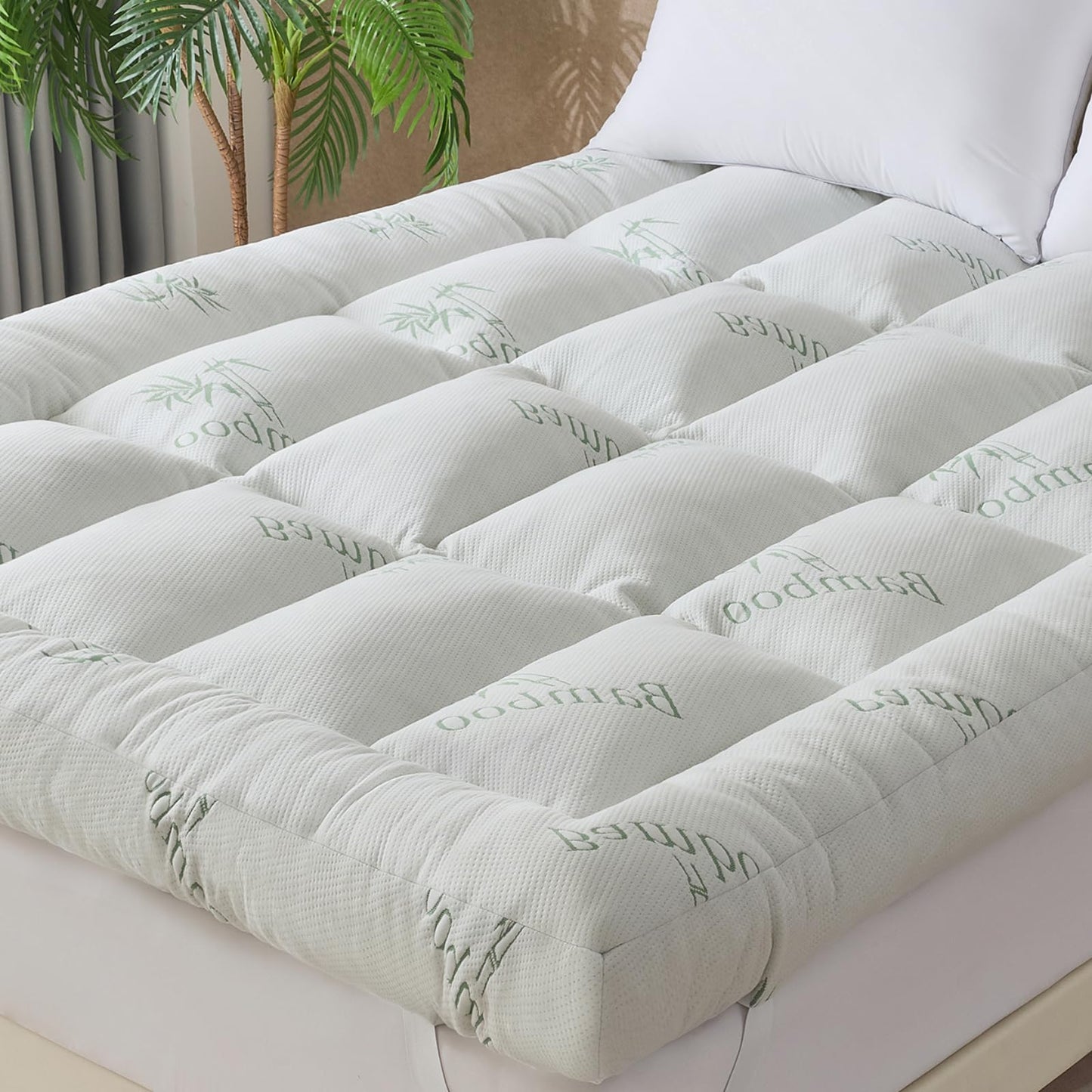 WhatsBedding 4 Inch Bamboo Memory Foam Mattress Topper
