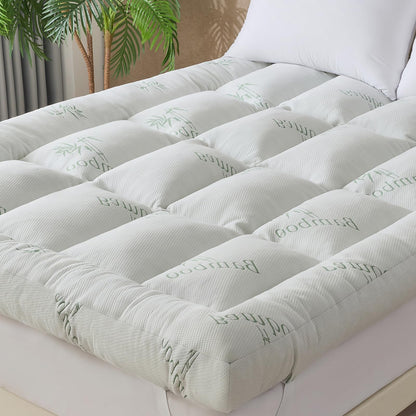 WhatsBedding 4 Inch Bamboo Memory Foam Mattress Topper