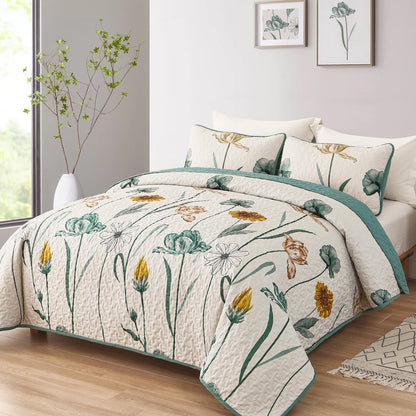 Floral Lightweight Microfiber Quilt Set