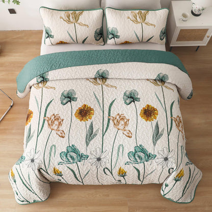Floral Lightweight Microfiber Quilt Set
