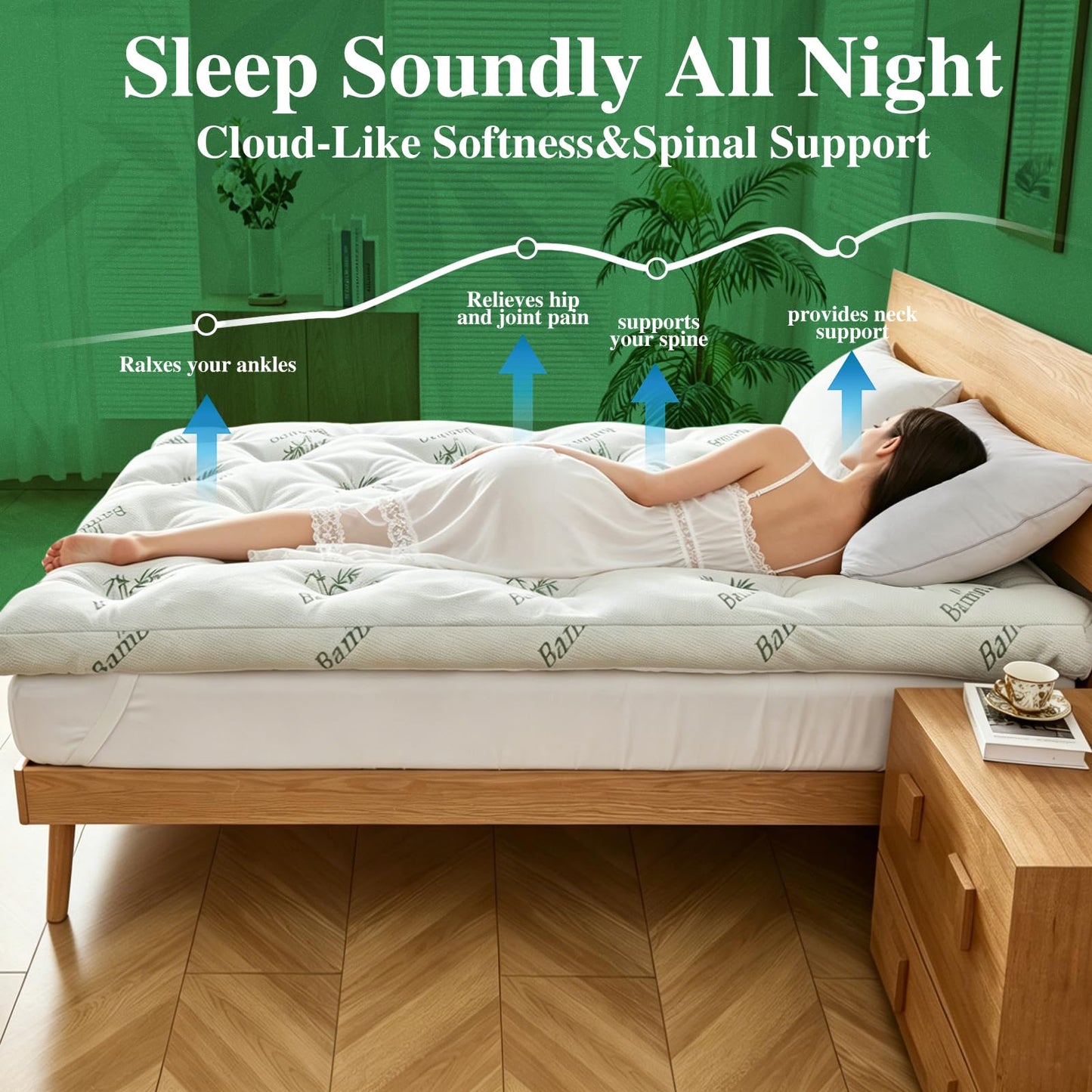 WhatsBedding 4 Inch Bamboo Memory Foam Mattress Topper