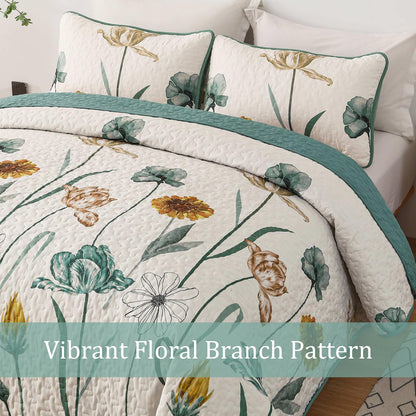 Floral Lightweight Microfiber Quilt Set