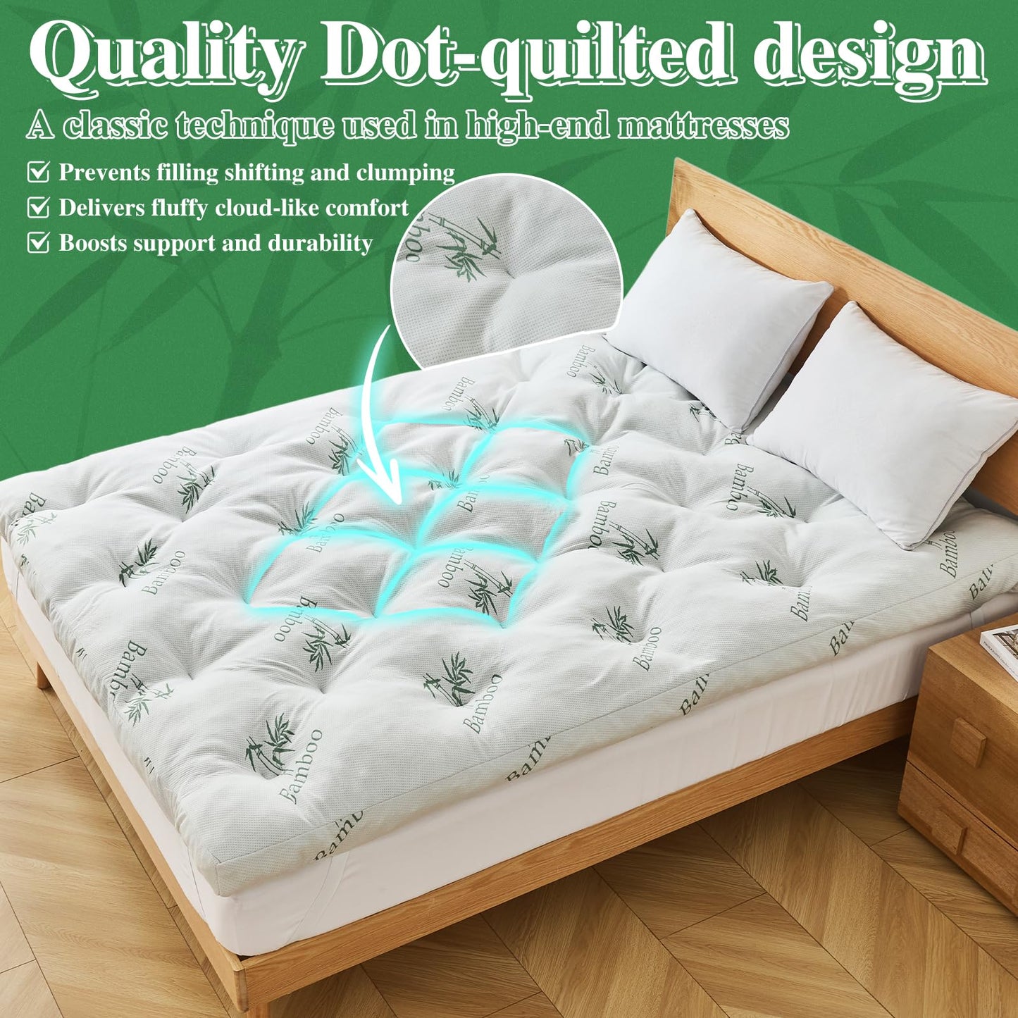 WhatsBedding 4 Inch Bamboo Memory Foam Mattress Topper