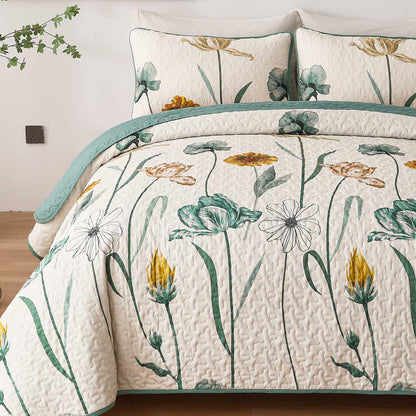 Floral Lightweight Microfiber Quilt Set
