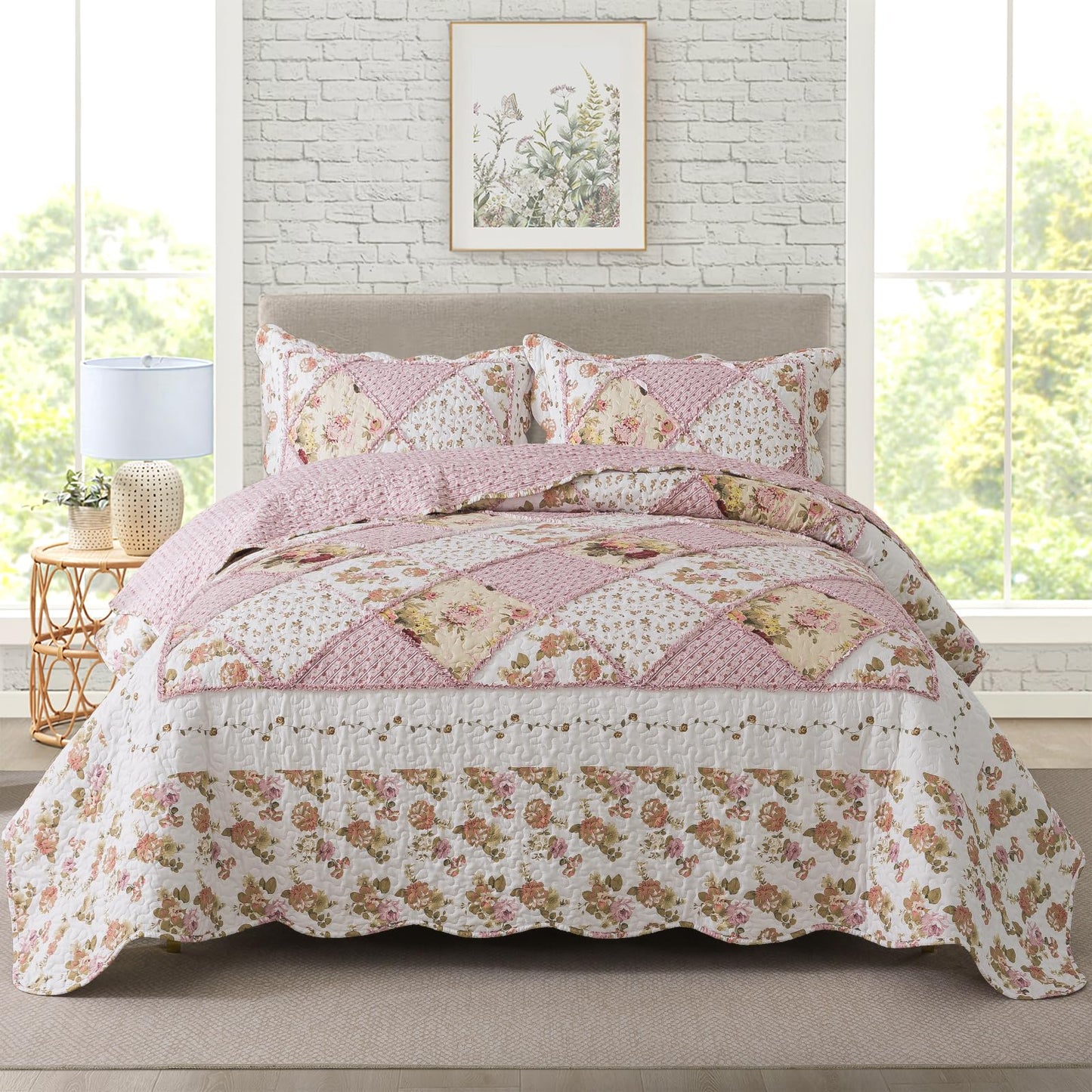 Patchwork Floral Quilt Bedspread Set