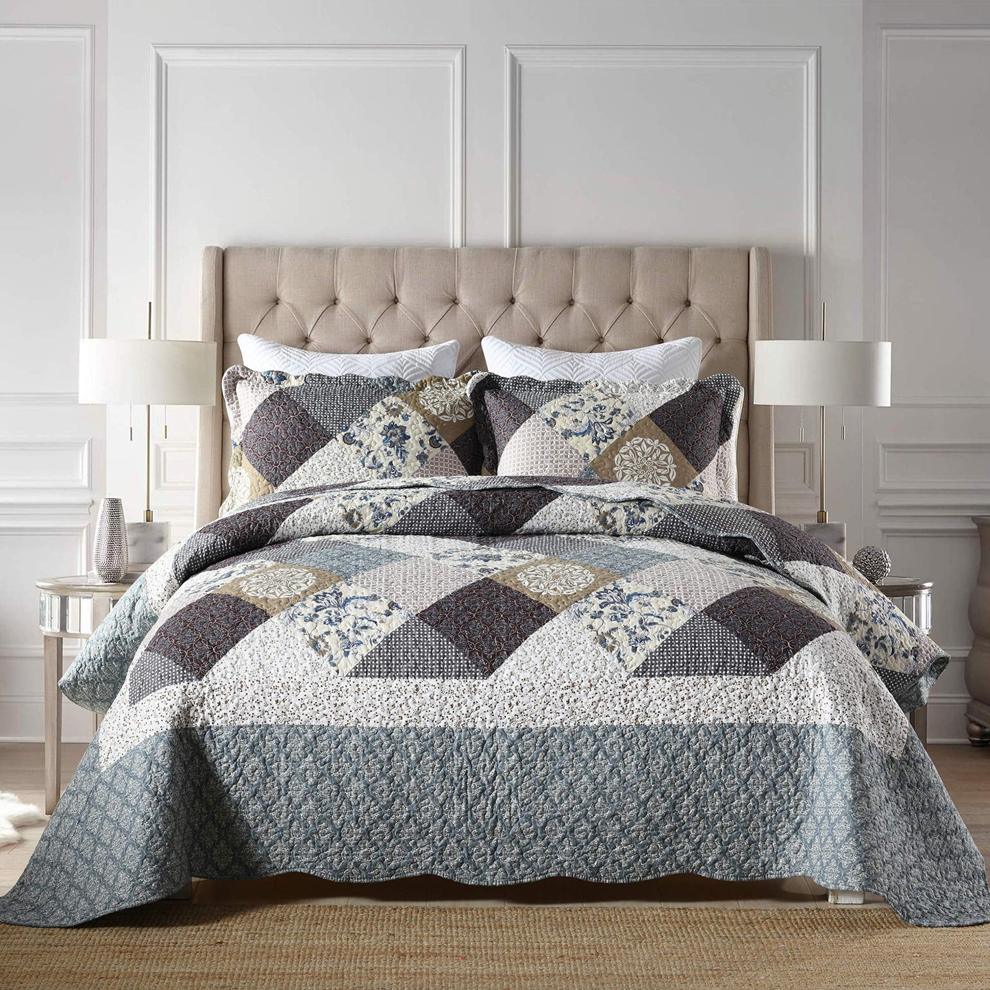 Patchwork Floral Quilt Bedspread Set